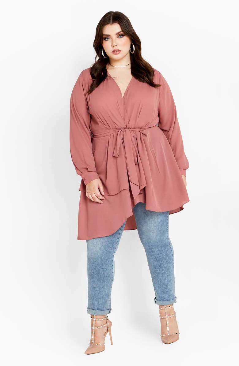 City Chic Lyric Faux Wrap Blouse, Alternate, color, Dusty Mauve
