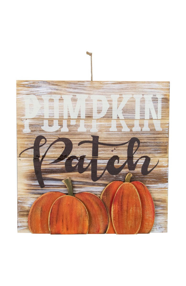 Northlight Pumpkin Patch Fall Harvest Wooden Wall Sign - 12", Main, color, Orange