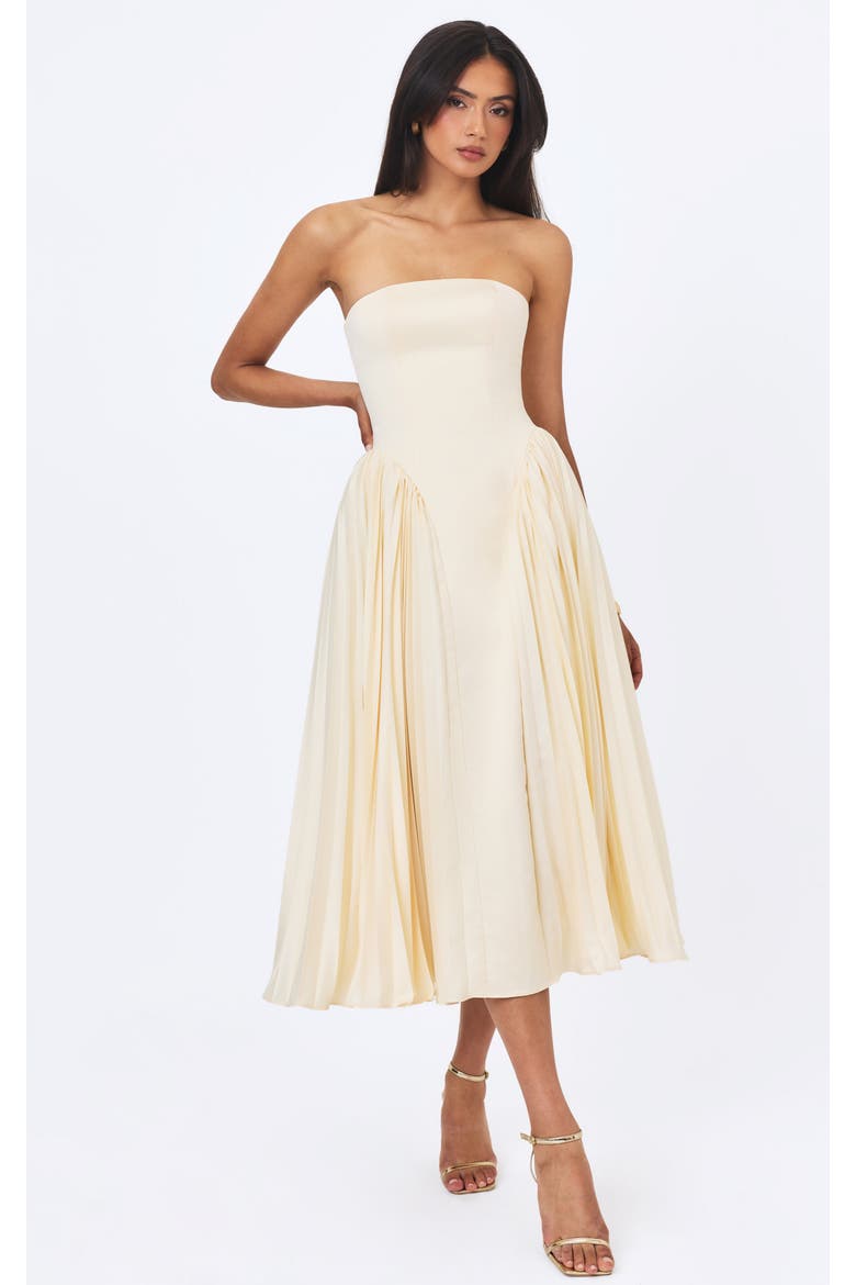 Marnie Pleated Satin Midi Dress, Main, color, Butter Yellow