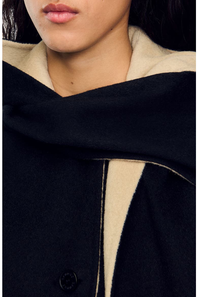 Wool coat with scarf, Alternate, color, Black
