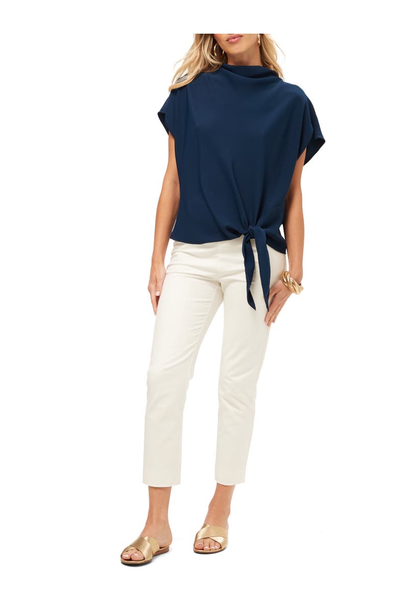 Trina Turk High Neck Tie Hem Bisque Top, Alternate, color, Ink