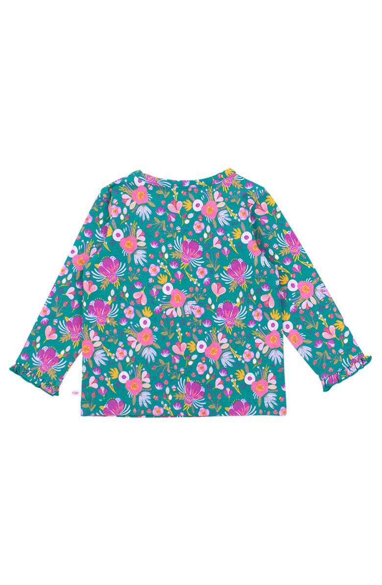 RuffleButts Knit Long Sleeve Ruffle Layering Tee, Alternate, color, Emerald Floral