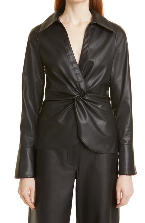 McKenna Faux Leather Knot Front Blouse