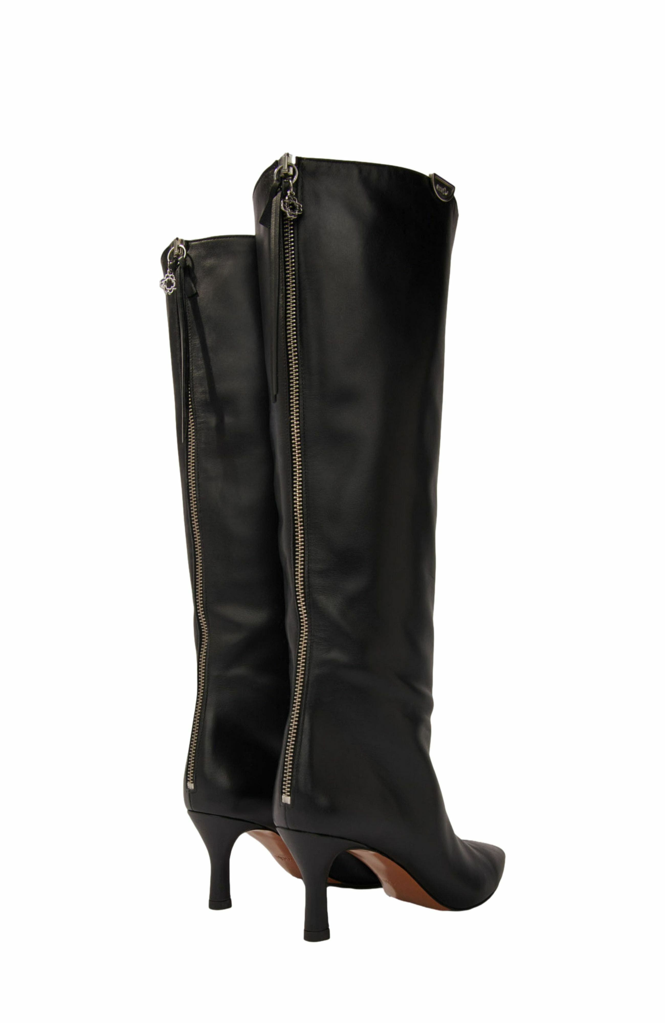 maje Pointed-toe leather boots, Alternate, color, Black