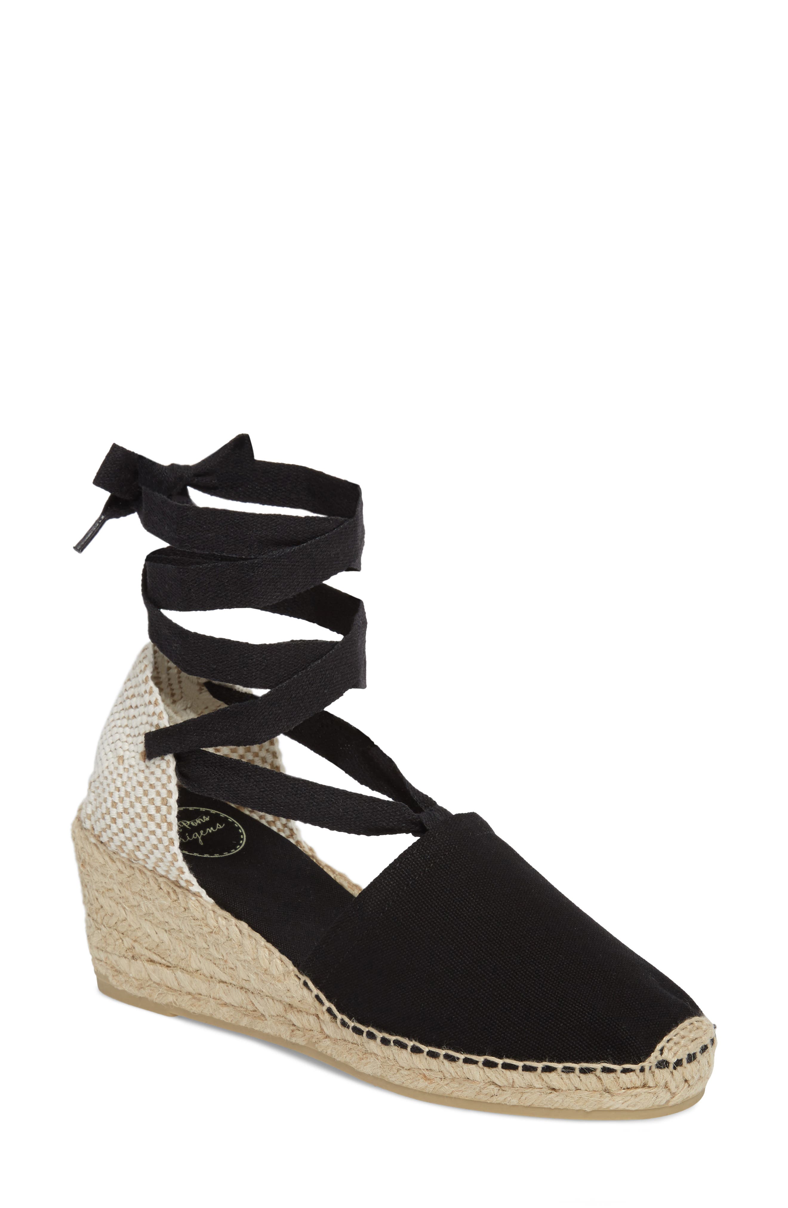 Toni Pons Valencia Wraparound Espadrille Wedge, Main, color, Black Fabric