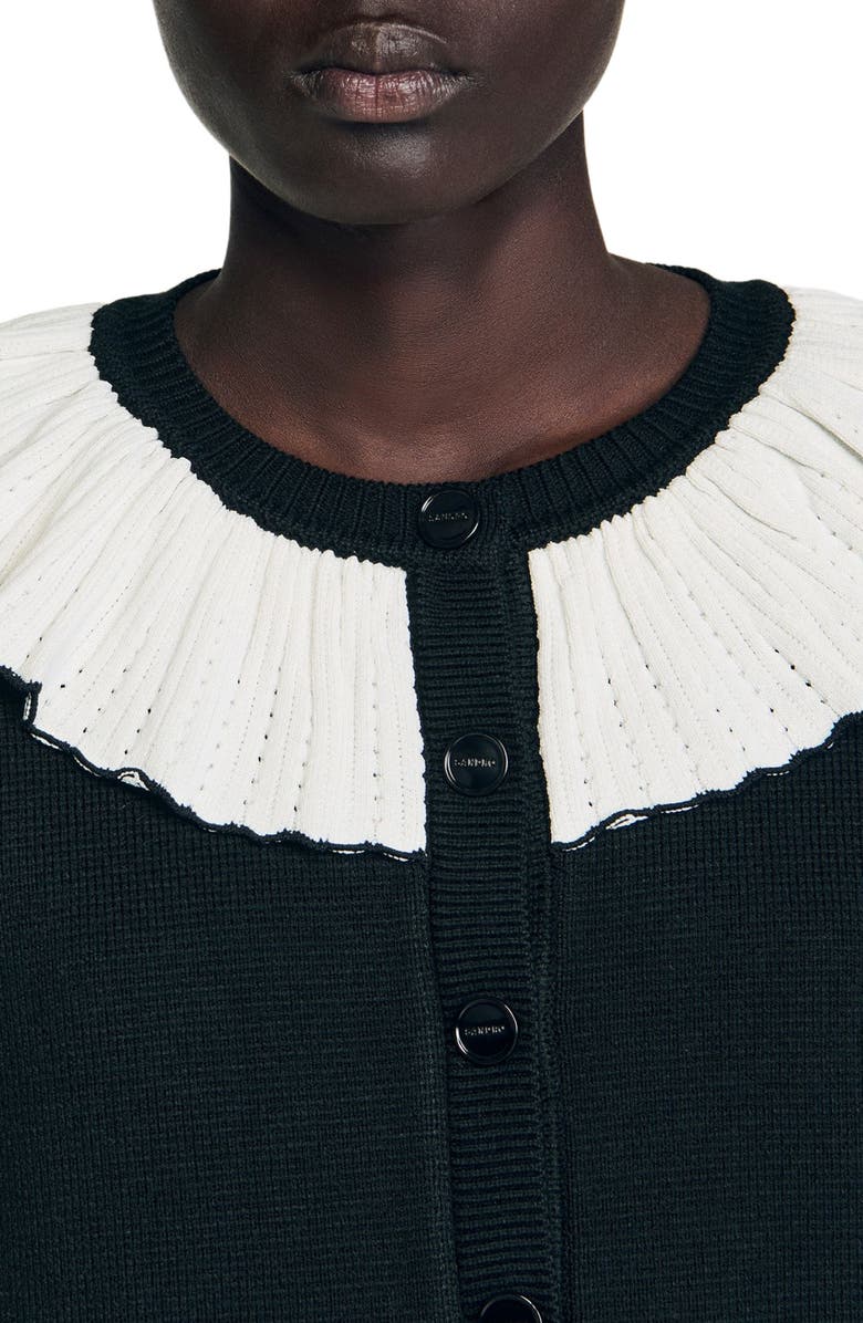 SANDRO Cardigan with contrast collar, Alternate, color, Black