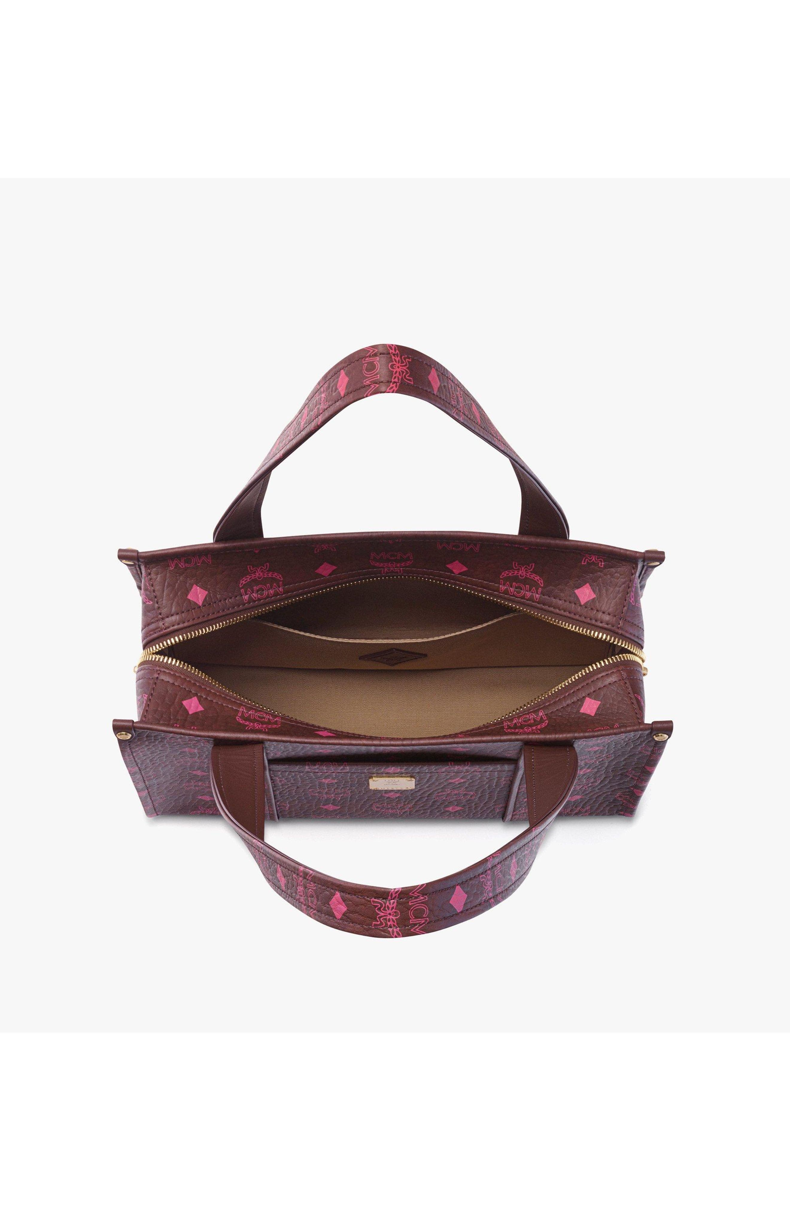 MCM Aren School Bag Tote in Visetos, Alternate, color, Cinnamon