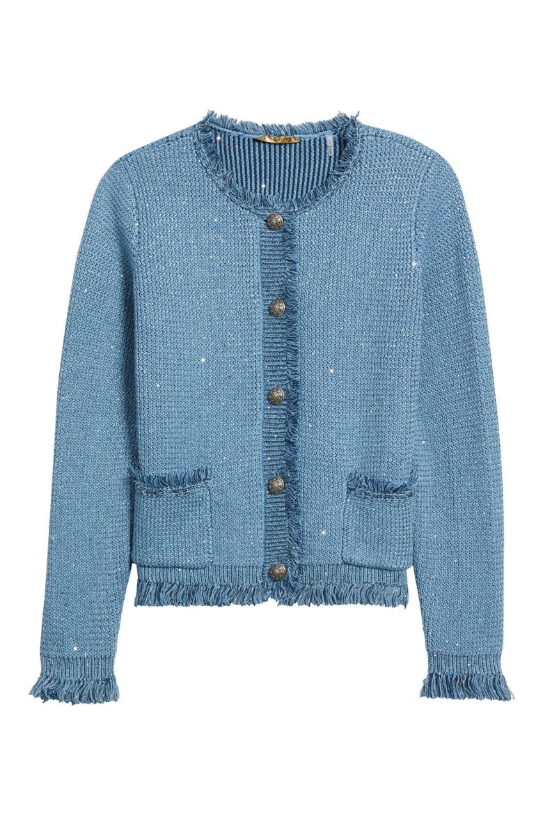 Kailey Sequin Fringe Cardigan, Alternate, color, BLUE