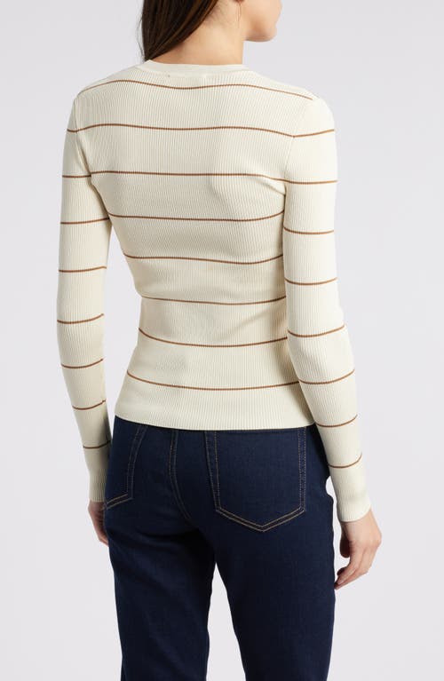Frame Striped Rib Crew Neck Top In Camel Multi In Neutral