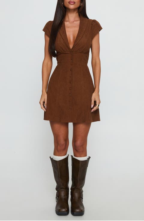Magdalene Corduroy Button-Up Minidress