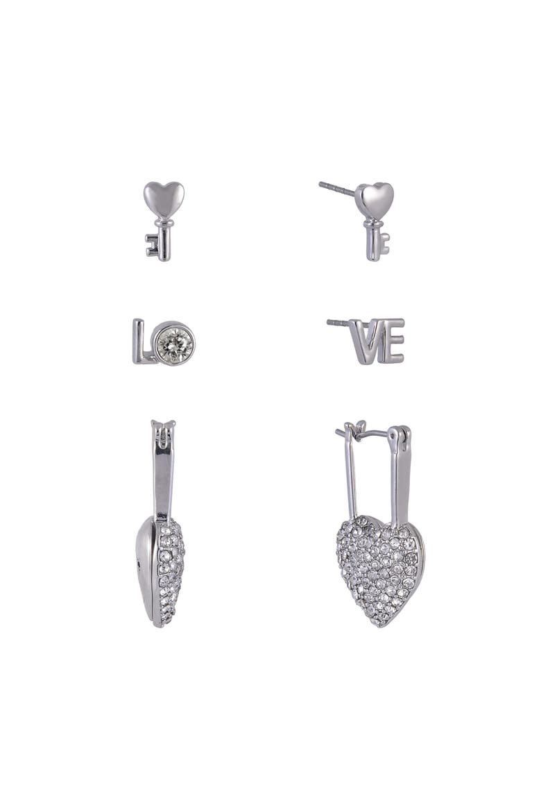 Silver Tone Valentine's Day Trio Earring Set, Main, color, Silver