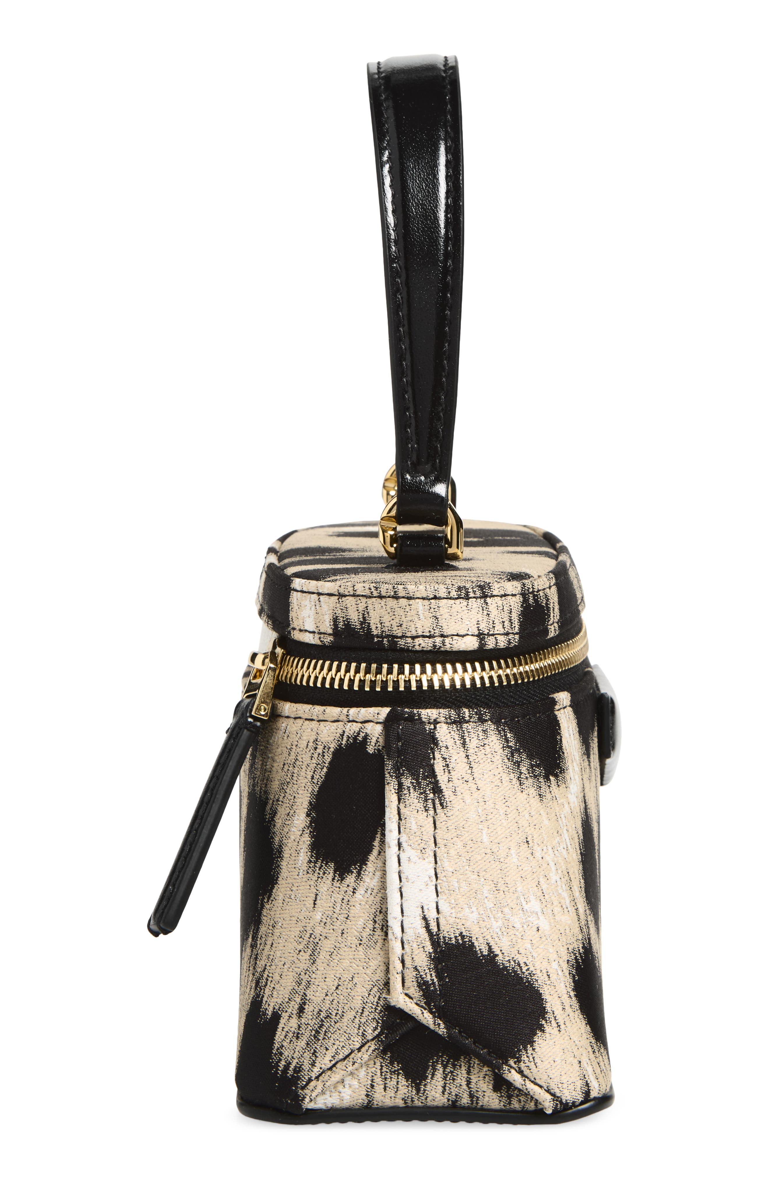 Mini Antigona Leopard Jacquard Vanity Case Handbag, Alternate, color, BLACK/ BEIGE