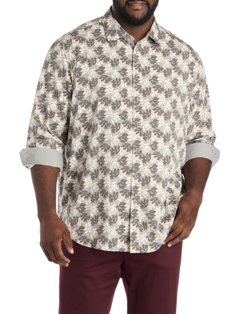 Big & Tall Rolled-Sleeve Floral Print Sport Shirt