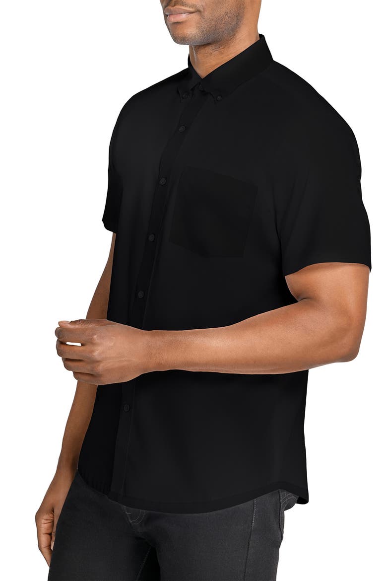 Hudson Reworked Slim Fit Solid Short Sleeve Cotton Button-Up Shirt, Alternate, color, BLACK