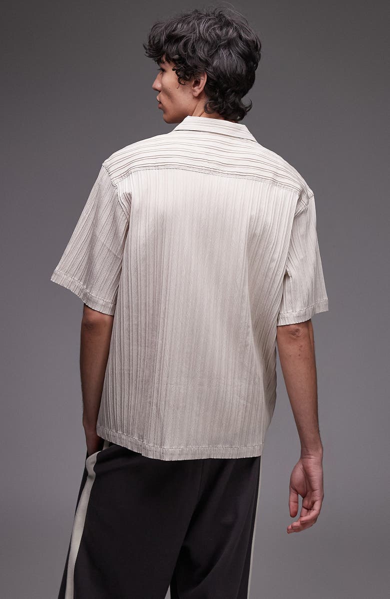 Topman Oversize Plissé Camp Shirt, Alternate, color, Stone