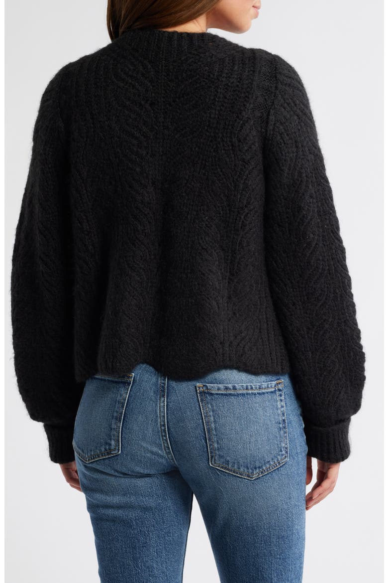 Blouson Sleeve Cable Knit Crop Cardigan, Alternate, color, BLACK