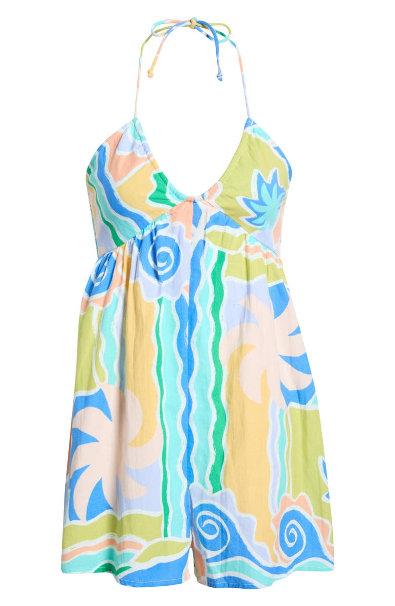 Billabong So Groovy Cotton & Linen Halter Romper, Alternate, color, Blue Multi