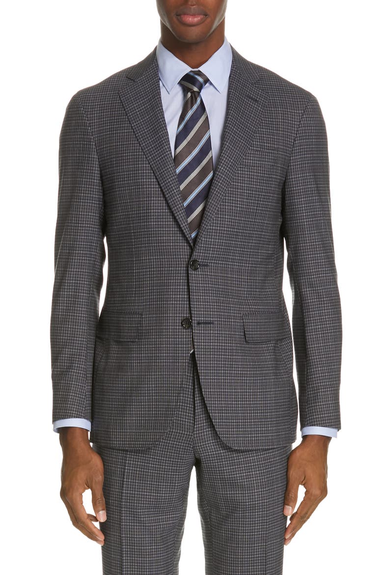 Milano Trim Fit Check Wool Suit, Alternate, color, CHARCOAL