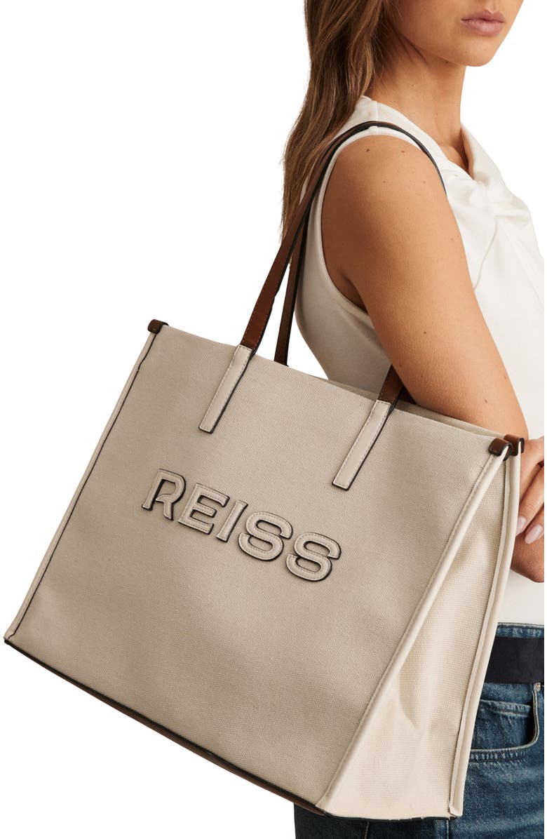 Reiss Lola Logo Canvas Tote, Alternate, color, Lolanatural