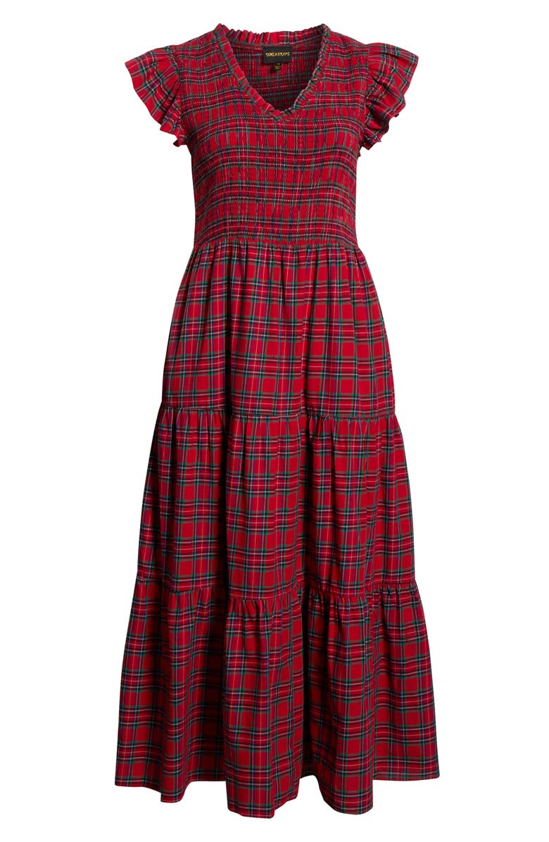 SUGARLIPS Arvada Plaid Sunfire Smocked Cotton Tiered Maxi Dress, Alternate, color,