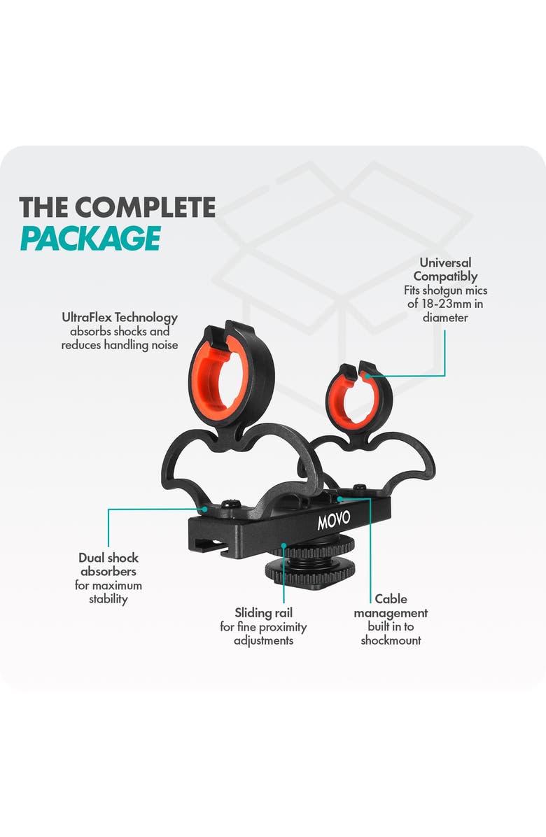 MOVO SM6 Ultraflex Premium Shockmount for Shotgun Microphones, Alternate, color, Black