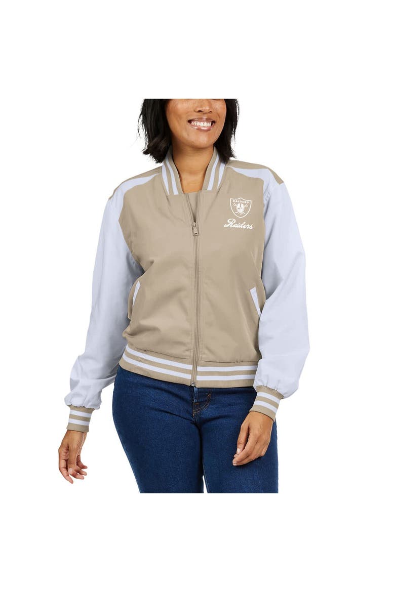 Women's WEAR by Erin Andrews Tan Las Vegas Raiders Tonal Full-Zip Bomber Jacket, Alternate, color, Tan