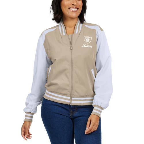 Wear By Erin Andrews Tan Las Vegas Raiders Tonal Full-zip Bomber Jacket In Brown