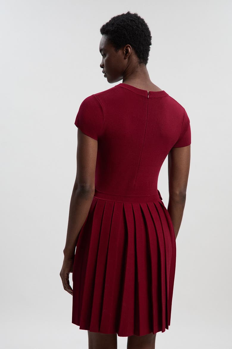Viscose Tab Pleated Knit Mini Dress, Alternate, color, Burgundy