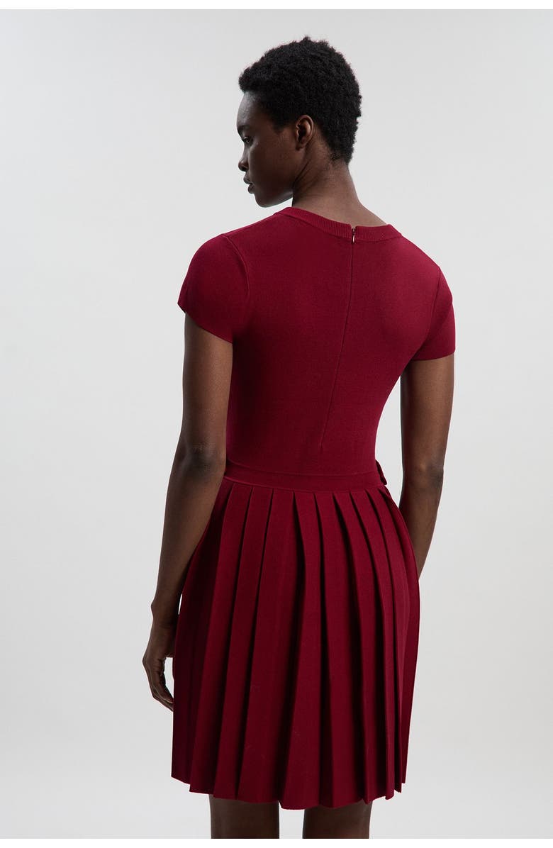 Karen Millen Viscose Tab Pleated Knit Mini Dress, Alternate, color, Burgundy