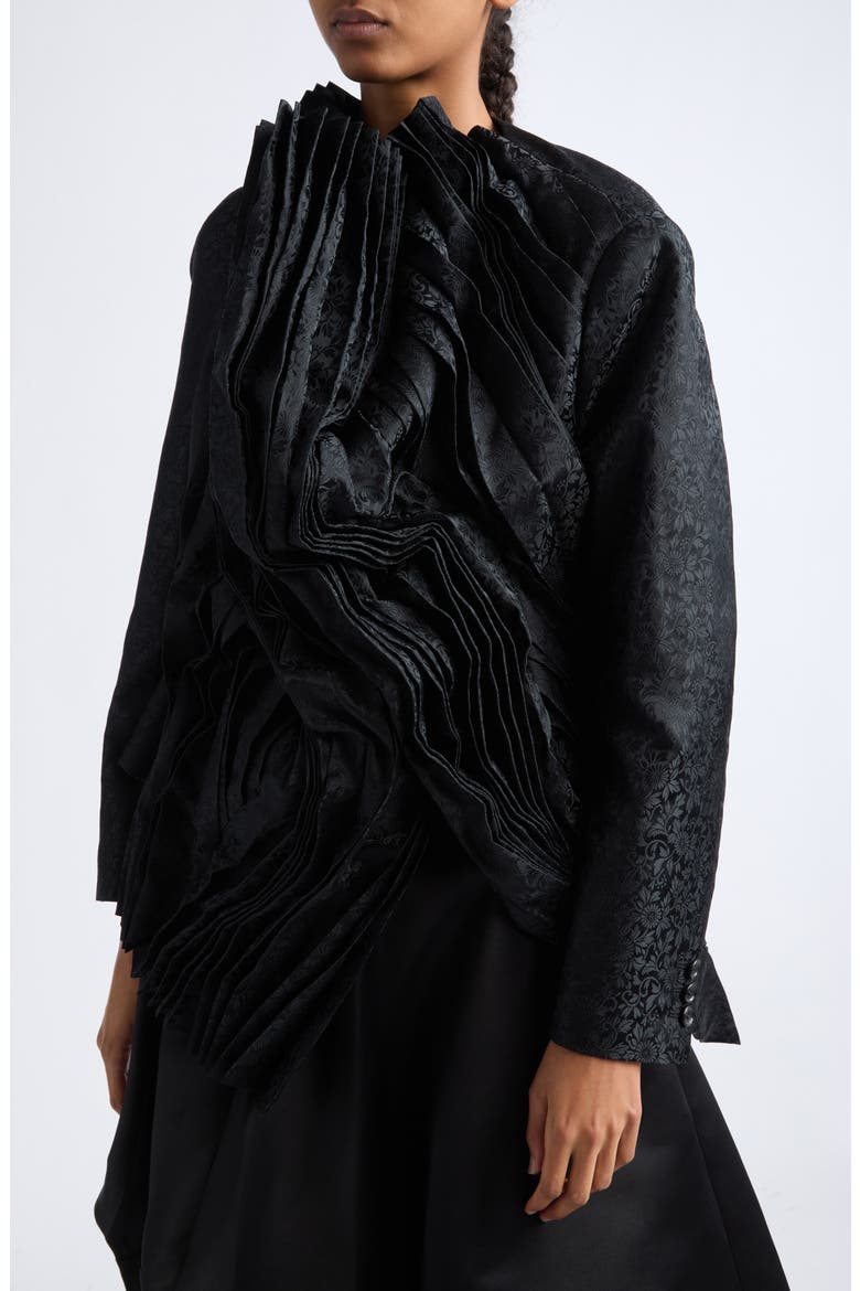 Pleated Jacquard Jacket, Alternate, color, BLACK