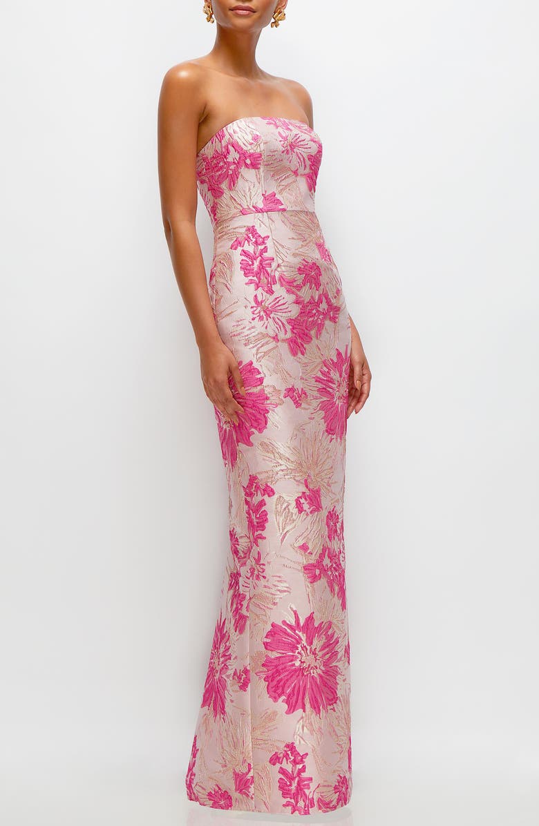 Alfred Sung Metallic Floral Jacquard Strapless Column Gown, Alternate, color,