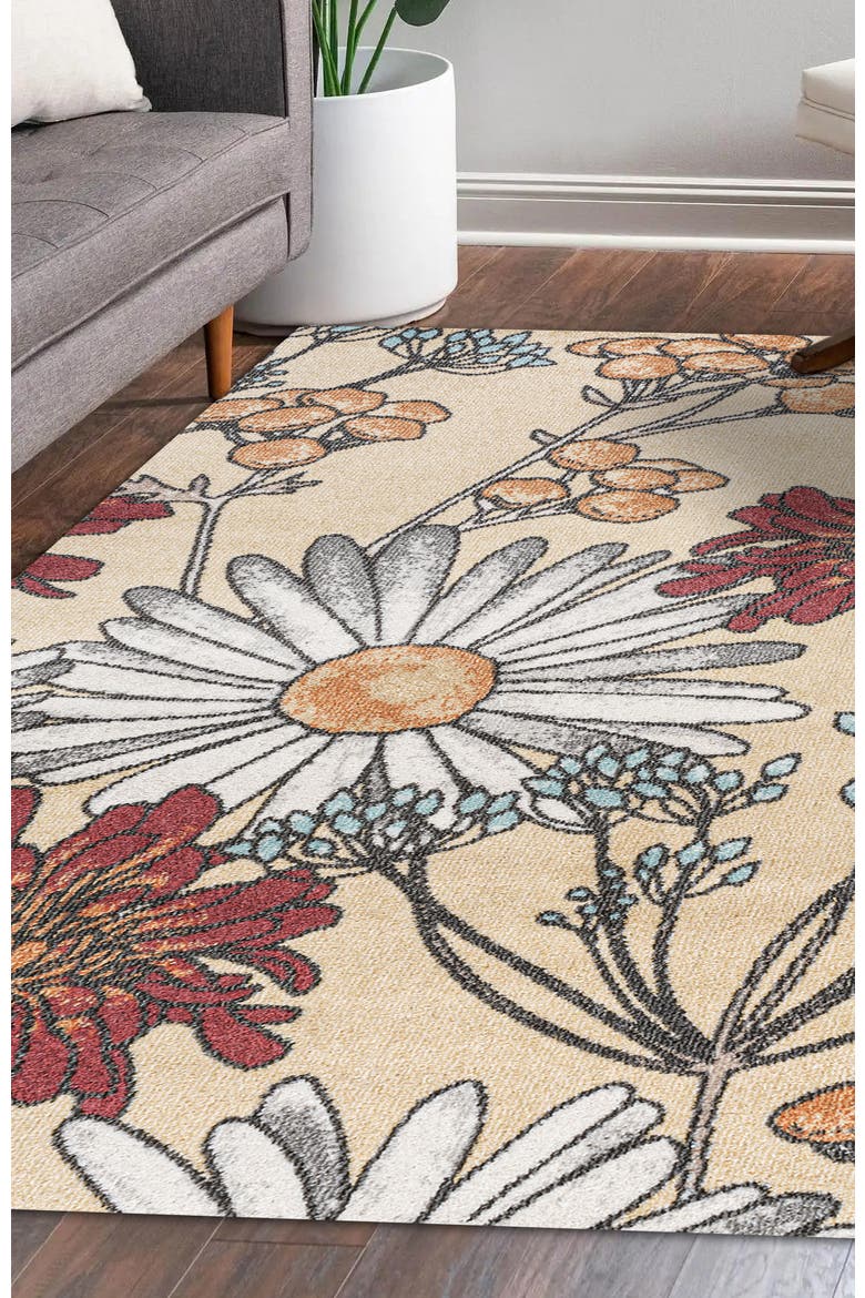 Giglio Modern Botanical Flower Area Rug, Alternate, color, Yellow/Ivory/Red