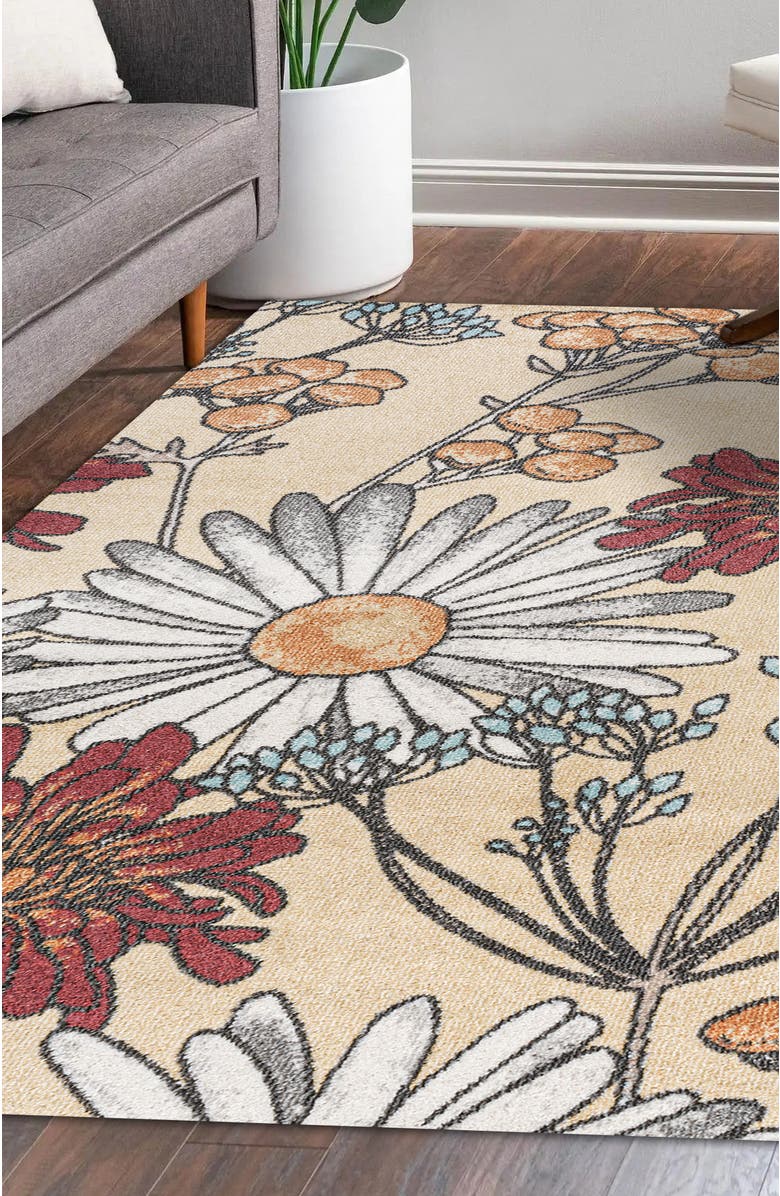 JONATHAN Y Giglio Modern Botanical Flower Area Rug, Alternate, color, Yellow/Ivory/Red
