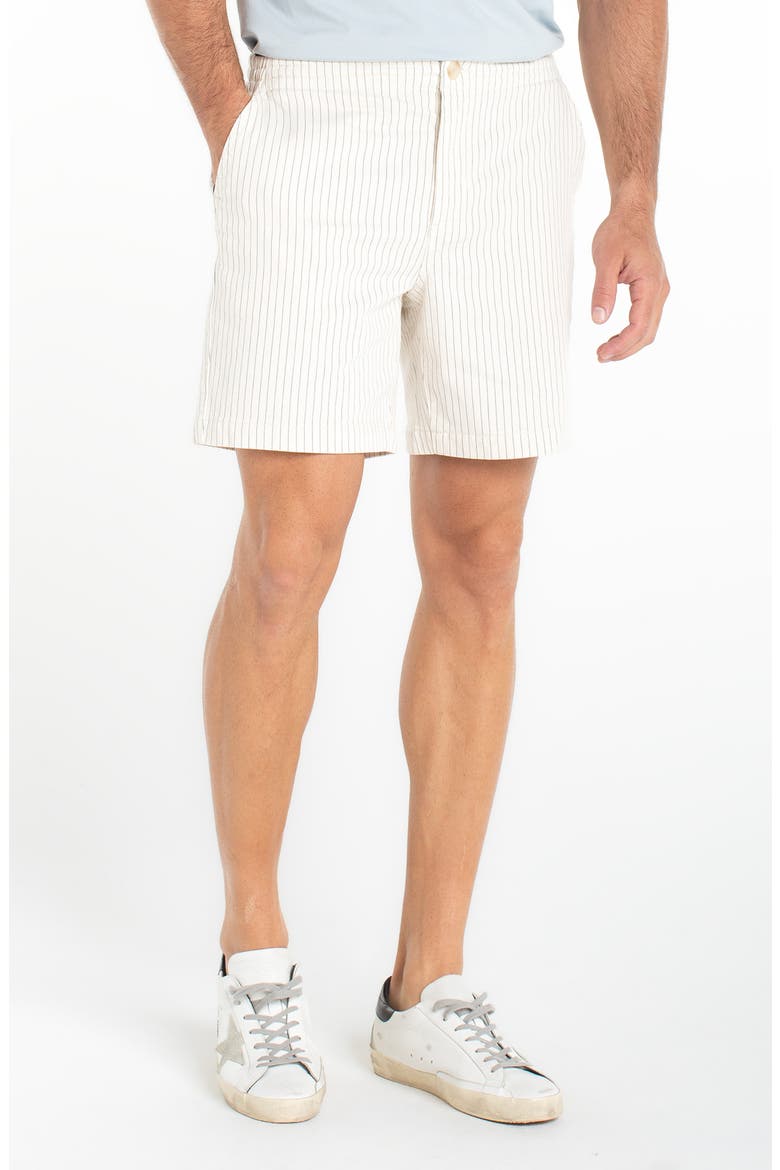 Stripe Cotton Button & Drawstring Shorts, Main, color, ECRU/ SLATE