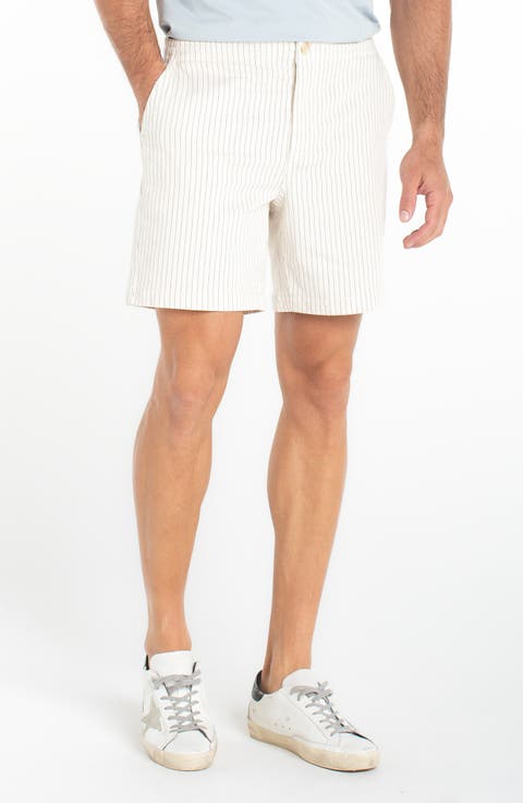 Stripe Cotton Button & Drawstring Shorts