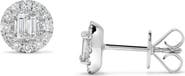 Ancona Fine Jewelry Round & Baguette Diamond Halo Stud Earrings in 14K White Gold