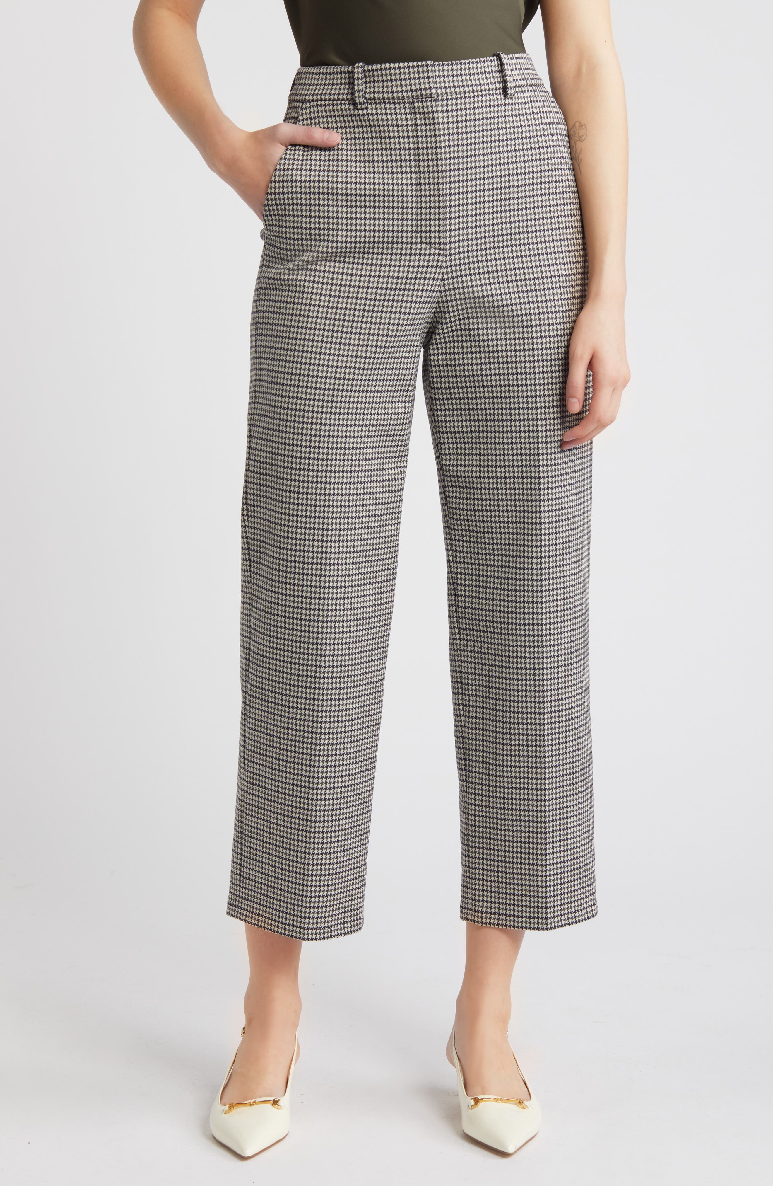 Theory Houndstooth High Waist Straight Leg Pants