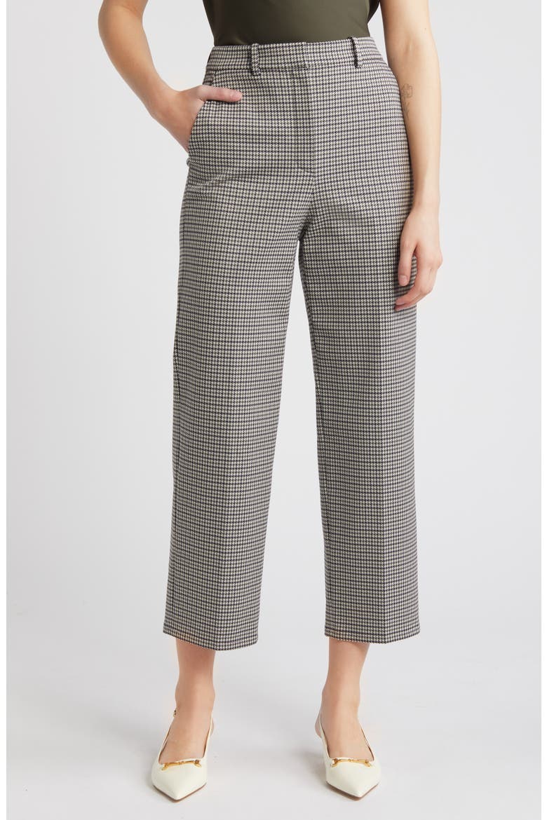 Houndstooth High Waist Straight Leg Pants, Main, color, NAVY MULTI