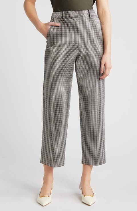 Houndstooth High Waist Straight Leg Pants