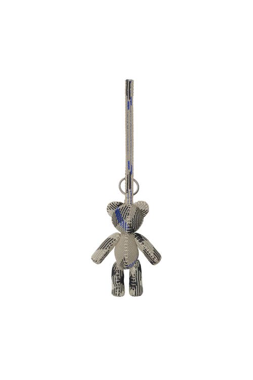 Burberry Teddy Bear Keyring In Textured Fabric With Unique Pattern In Lichen