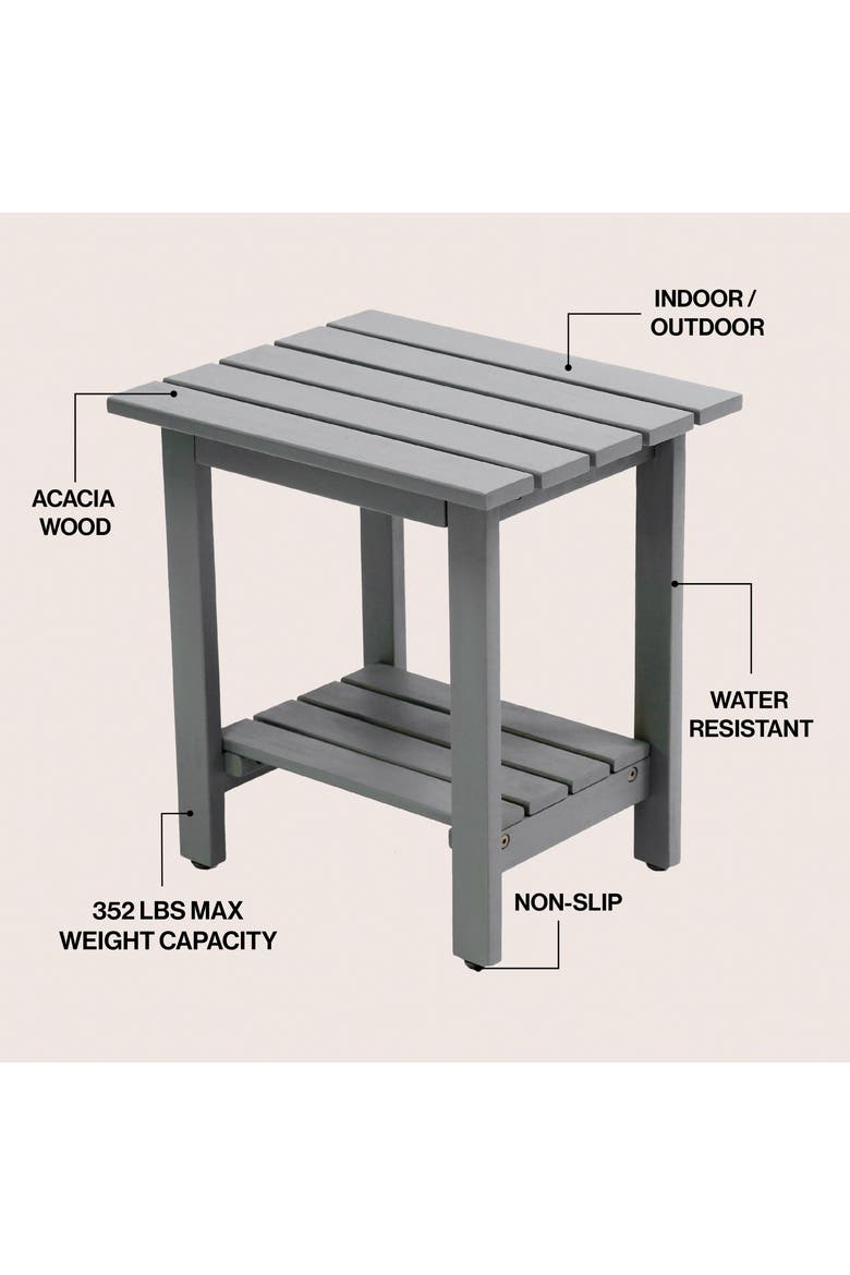 Kellie Modern Wood Outdoor Side Table, 2-Tier Slatted Rectangular Weather-Resistant Patio End Table for Garden, Alternate, color, Gray