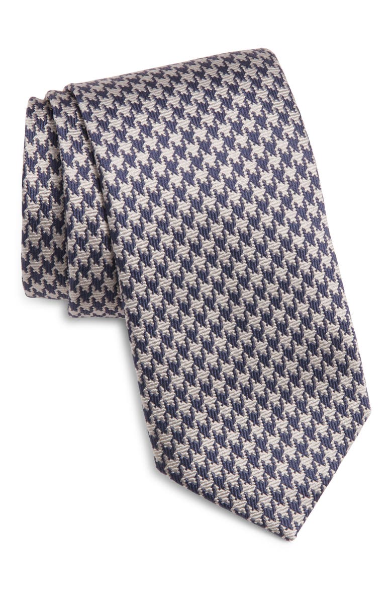 Lyam Houndstooth Jacquard Silk Tie, Main, color, NAVY
