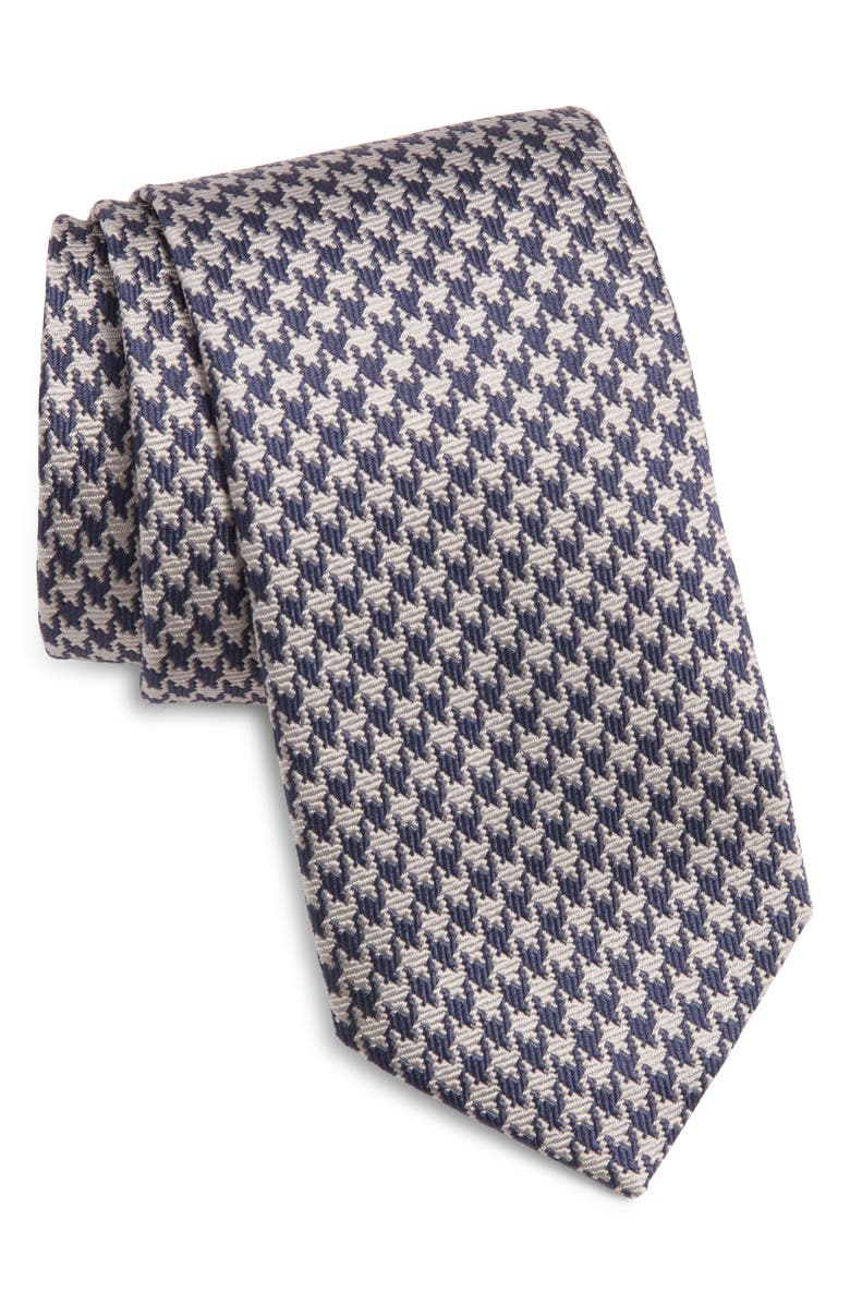 Jack Victor Lyam Houndstooth Jacquard Silk Tie, Main, color, Navy