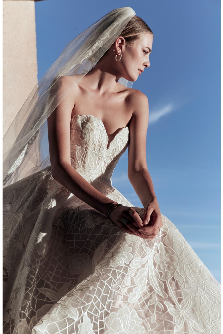 Sunday Bouquet Strapless Lace Wedding Dress, Alternate, color, IVORY/ BLUSH