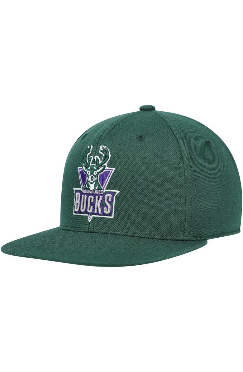 Mitchell & Ness Men's Mitchell & Ness Hunter Green Milwaukee Bucks Hardwood Classics MVP Team Ground 2.0 Fitted Hat, Main, color, 