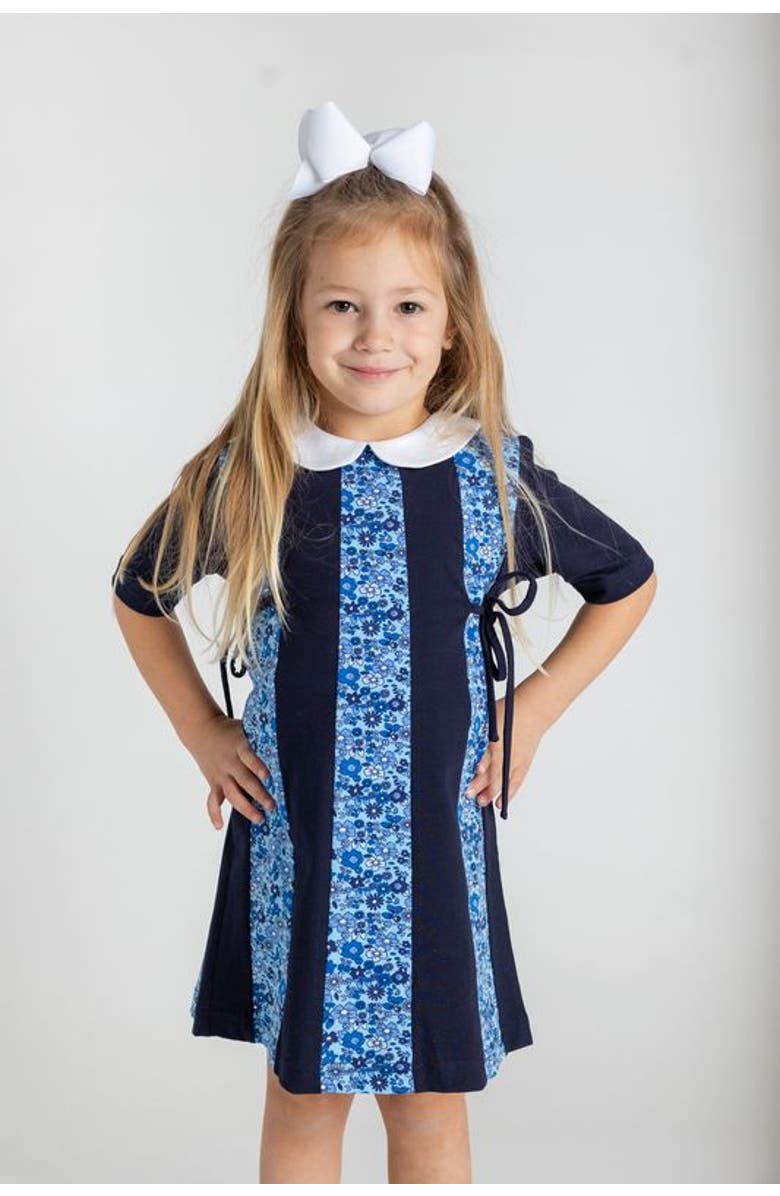 Florence Eiseman Floral Print Knit Colorblock Dress, Alternate, color, Blue Floral And Navy