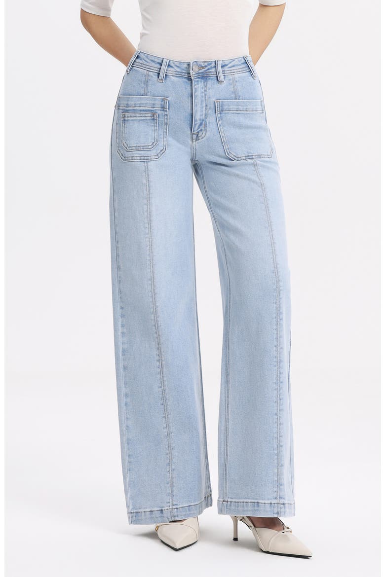 Patch Pocket Mid Rise Wide Leg Jeans, Alternate, color, LIGHT BLUE