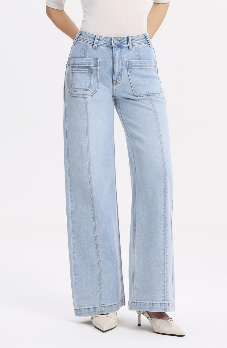 Bayeas Patch Pocket Mid Rise Wide Leg Jeans, Alternate, color, Light Blue