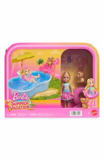 Summer Vacation Chelsea Doll & Pool Playset with Puppy, Water Slide, Tiki Umbrella, Pool Float & Accessories