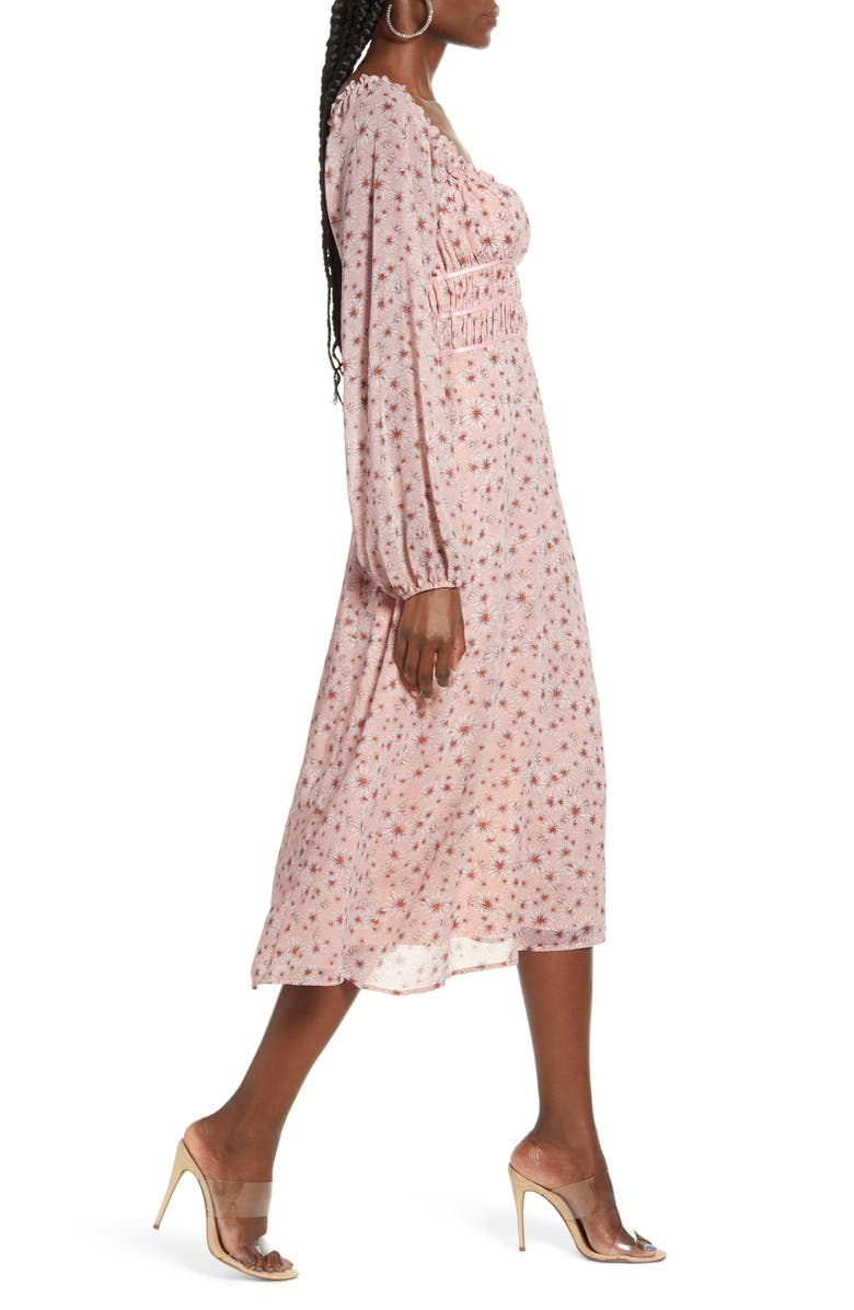 WAYF x Influencing in Color Liza Smocked Long Sleeve Midi Dress, Alternate, color, 